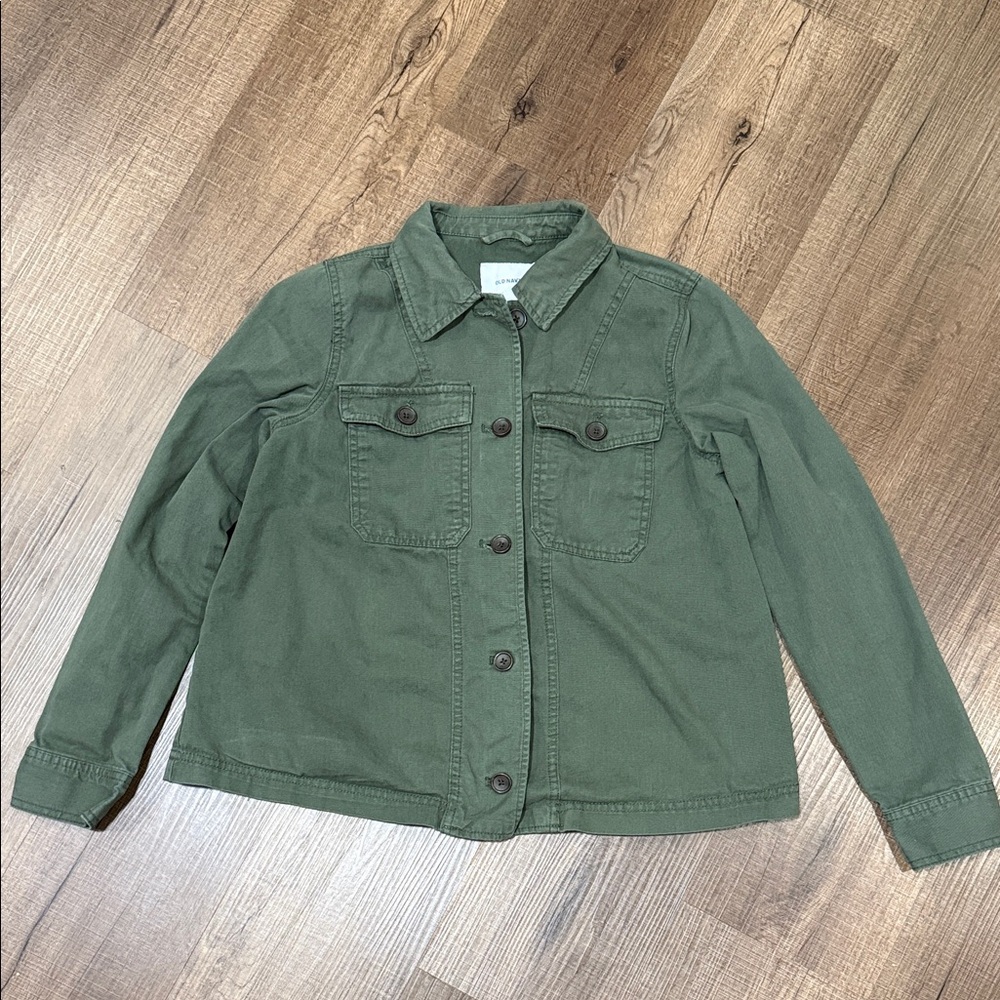Old Navy Green 100% cotton button up Utility Jacket